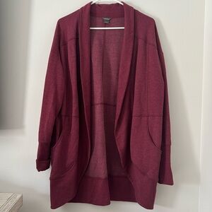 Eddie Bauer Heathered Burgundy Ruby Camp Fleece‎ Open Front Wrap Cardigan Large